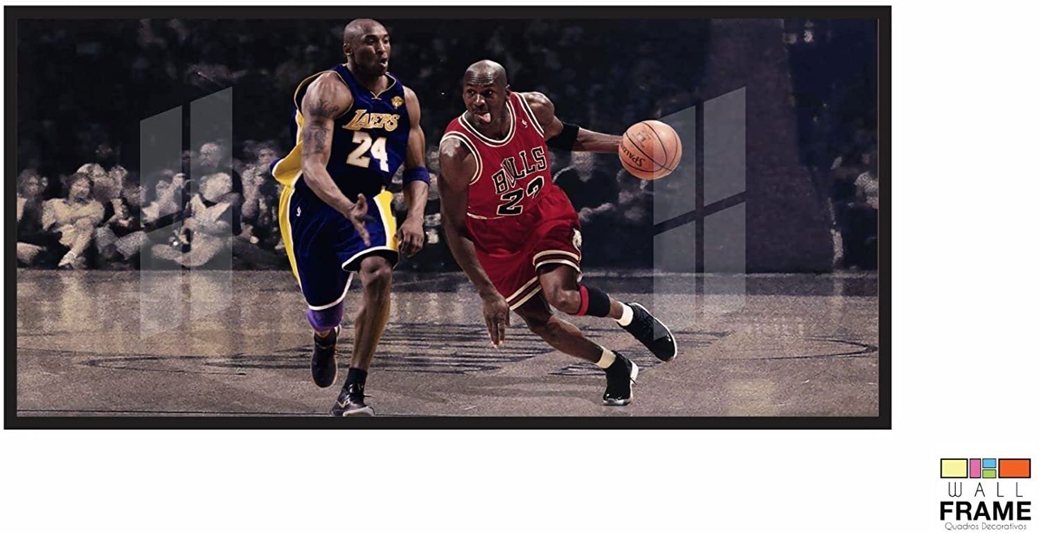 Quadro Michael Jordan Jogando decorativo 130x60 Moldura Preta 2x2