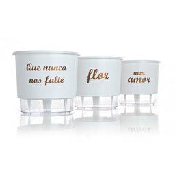 Conjunto 3 Vasos Autoirrigáveis Pequeno Coleção Wishes N2 FLOR E AMOR cor Branco - 1