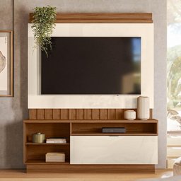 Estante Home Diamantina 150cm para Tv até 60” - Mobler:amendoa / Off White - 2
