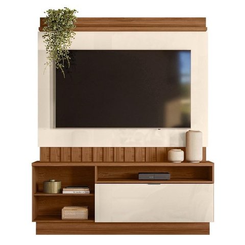 Estante Home Diamantina 150cm para Tv até 60” - Mobler:amendoa / Off White