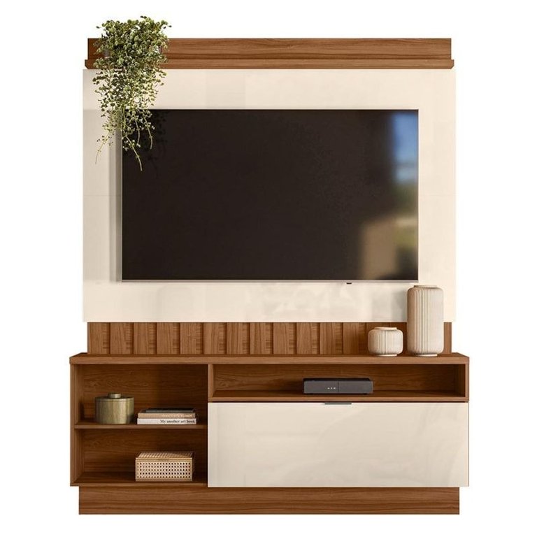 Estante Home Diamantina 150cm para Tv até 60” - Mobler:amendoa / Off White Estante Home Diamantina 150cm para Tv até 60” - Mobler:amendoa / Off White
