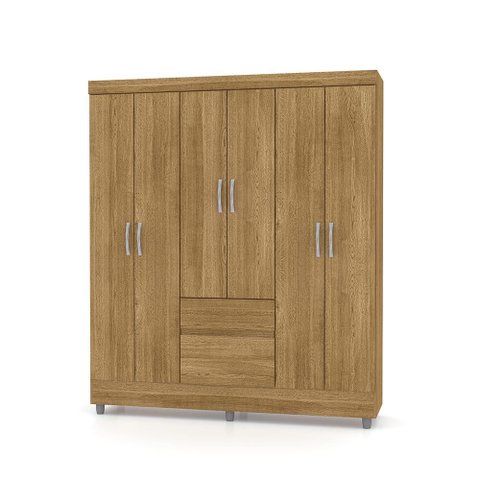 Guarda-roupa Toro 6 Portas Nature 3 Cabideiros Puxadores Metalizados Casal