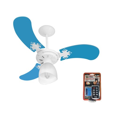 Ventilador Teto Super Baby Colors 3pás Mdf Branco/azul 110v+controle Venti-delta