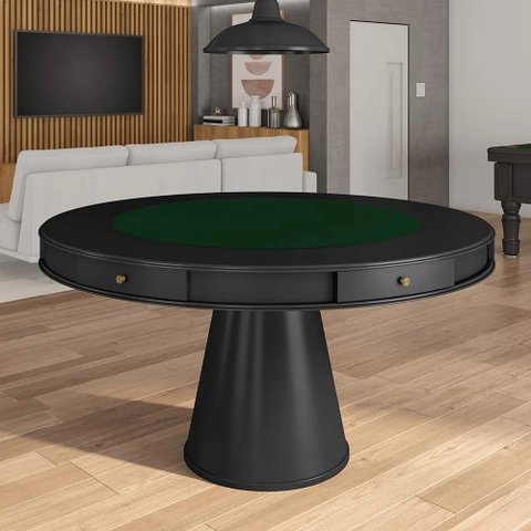 Mesa de Jogos Carteado 6 Lugares Bellagio com Gavetas Tampo Reversível Base Cone Tecido Preto/verde