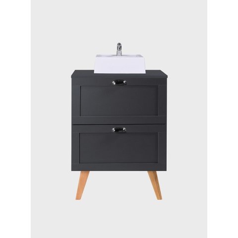 Gabinete para Banheiro com Tampo e Cuba 60cm Retro Mdf Grafite Milano - On Móveis