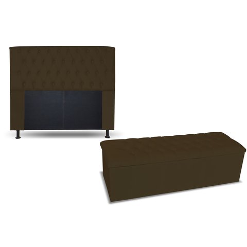 KIT CABECEIRA 90 + RECAMIER 90 LADY COR MATERIAL SINTÉTICO MARROM TOPÁZIO DECOR