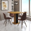 Ver imagem 1 de Mesa Jantar Londres Quadrada Canela 90cm Base Preta 4 Cadeiras Eames Estofadas Caramelo Madeira