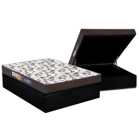 Cama Box Baú Casal: Colchão Espuma Polar D45 Pérola + Base CRC Suede Black(138x188)