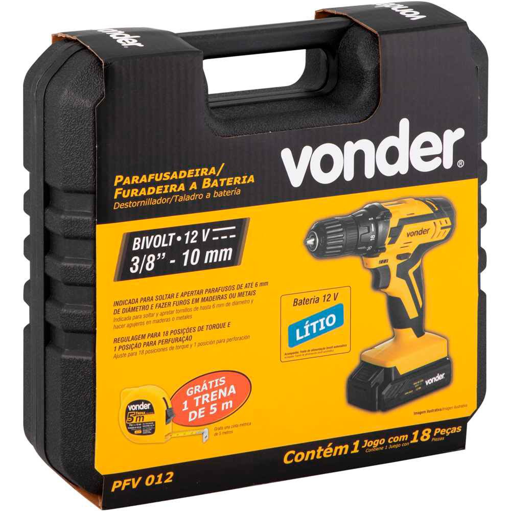 Parafusadeira/furadeira a Bateria 12v Pfv012 com Kit Vonder - 5