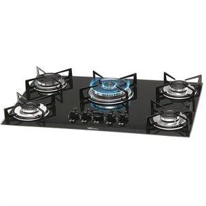 Cooktop 5 Bocas Fischer Elétrico Tripla Chama Vidro Temperado Preto Ébano Bivolt