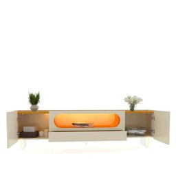 Rack Nobre Pés Vidro Com Painel Ripado Nobre TV 85 Pol 230x250 Gelius Naturale/Off White - 4