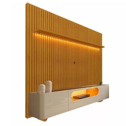 Rack Nobre Pés Vidro Com Painel Ripado Nobre TV 85 Pol 230x250 Gelius Naturale/Off White - 2