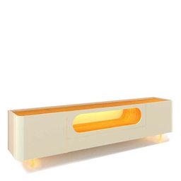 Rack Nobre Pés Vidro Com Painel Ripado Nobre TV 85 Pol 230x250 Gelius Naturale/Off White - 3