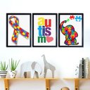 Ver imagem 1 de Kit 3 Quadros Infantis Autismo 45x34cm - com Vidro:madeira Preta
