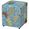 Puff Quadrado Decorativo Suede Floral Azul - 1