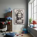 Ver imagem 2 de Quadro Decorativo Dourada Buda Cinza - 70x50cm:moldura Branca
