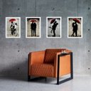 Ver imagem 1 de Kit 4 Quadros Casal Sombrinha Vermelha 24x18cm:madeira Preta