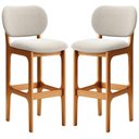 Ver imagem 1 de Kit 02 Banquetas Alta Bar Cozinha Sala Jantar Fixa Betta L02 Imbuia Bouclê Creme - Lyam Decor