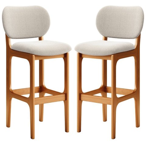 Kit 02 Banquetas Alta Bar Cozinha Sala Jantar Fixa Betta L02 Imbuia Bouclê Creme - Lyam Decor