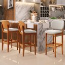 Ver imagem 2 de Kit 02 Banquetas Alta Bar Cozinha Sala Jantar Fixa Betta L02 Imbuia Bouclê Creme - Lyam Decor