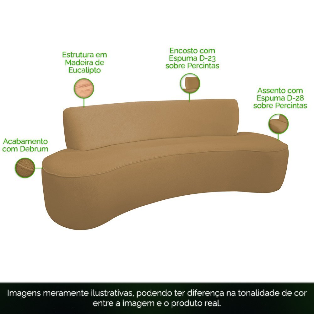 Sofá Orgânico 03 Lugares 210cm Mônaco Bouclê Camel Claro - CasaePoltrona - 3