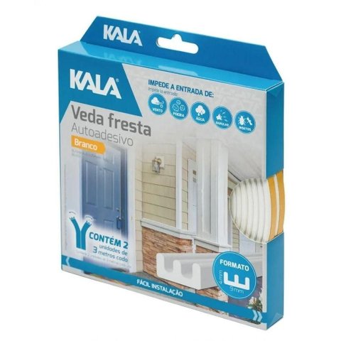 Veda Fresta Adesivo Perfil e 9x4mm 6m Isolamento Termico Acustico Branco Kala