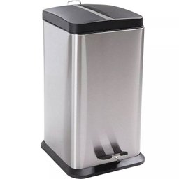 Lixeira Quadrada a Pedal 20 Litros Linha Jaspe Aço Inox - Mor - 1