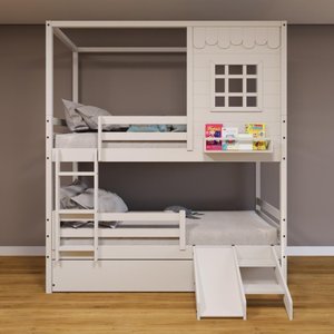 Treliche Casinha Reta Grade Removível Escorregador Branco