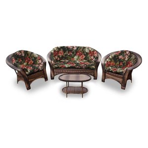 Conjunto de Sofá Fibra Sintética 19 - 1 Sofá 2 L + 2 Poltronas + 1 Mesa Centro - Tecido Maui Preto