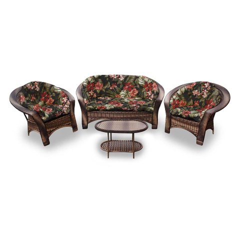 Conjunto de Sofá Fibra Sintética 19 - 1 Sofá 2 L + 2 Poltronas + 1 Mesa Centro - Tecido Maui Preto