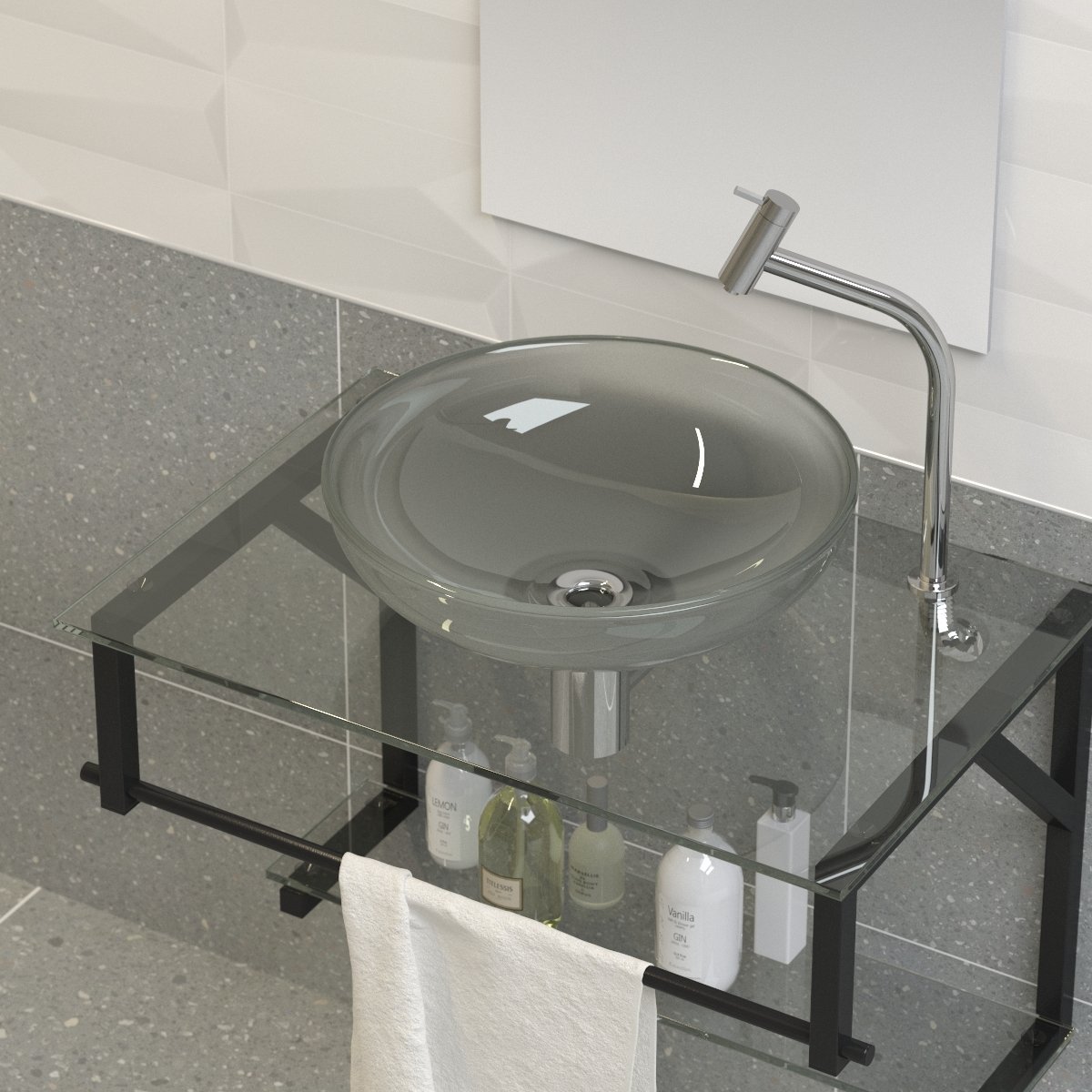 Gabinete para Banheiro Vidro Glass 60cm Preto com Cuba Incolor - 2
