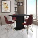Ver imagem 1 de Mesa Jantar Londres Tampo Preto 120cm 4 Cadeiras Base Dourado Estofado Vermelho