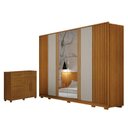 Ver imagem 1 de Guarda Roupa Casal Evo 6 Portas com Espelho Cinamomo e Off-white com Cômoda São Paulo 6 Gavetas 2 Po