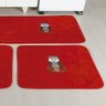 Jogo de Tapetes para Cozinha Antiderrapante Coruja Capacho Passadeira Bordado Peludo Vermelho - 3