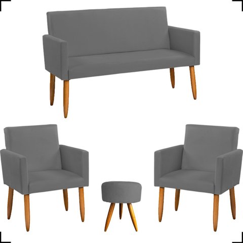 Kit Namoradeira Decorativa + 2 Poltronas Para Sala Reforçadas + Puff Redondo Suede
