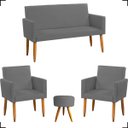 Ver imagem 1 de Kit Namoradeira Decorativa + 2 Poltronas Para Sala Reforçadas + Puff Redondo Suede
