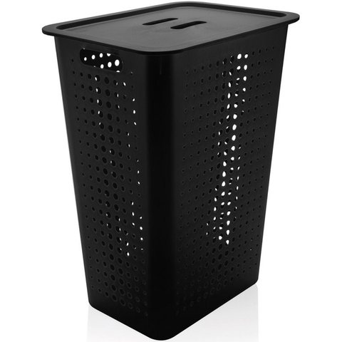 Cesto Para Roupas Organizador Lavanderia 47 Litros Plástico Preto