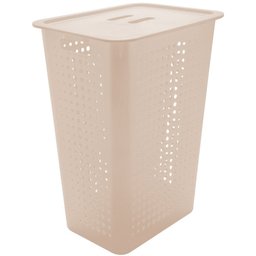 Cesto Para Roupas Organizador Lavanderia 47 Litros Plástico Bege - 1