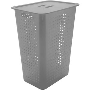 Cesto Para Roupas Organizador Lavanderia 47 Litros Plástico Chumbo