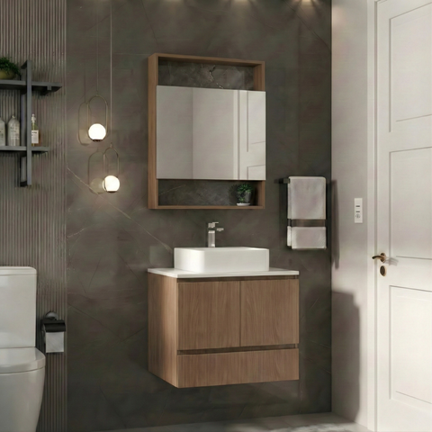Conjunto Gabinete de Banheiro Royale Suspenso 60cm