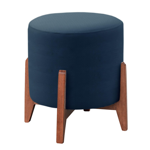 Puff Banqueta Thor Luxo Madeira Maciça Premium Suede Azul Marinho