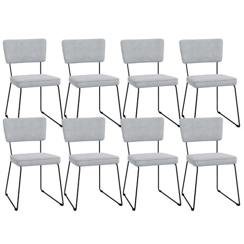 Kit 08 Cadeiras Decorativas Para Sala De Jantar Allana L02 Suede Cinza - Lyam Decor