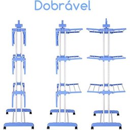 Varal 3 Andares Tipo Torre Dobrável Reforçado com Cabideiros - 3