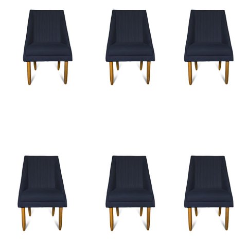kit 06 Cadeiras Para Sala De Jantar Ana Pés Palito Suede Azul Marinho - D'Classe Decor