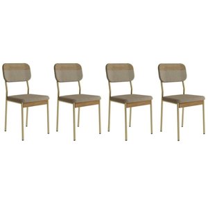 Kit 4 Cadeiras de Cozinha Valle 1755 Aço 4 Uni Dourado/linho Bamboo/courano Bamboo/noce - Carraro