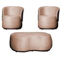 Ver imagem 1 de Kit 02 Poltronas e 01 Puff Decorativo Beatriz Veludo Rosa/PU Marrom - Montanaris Decor