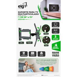 Suporte Articulado de Parede para Tv, Elg, A02v4n, para Tvs de 26" a 75", Suporta até 38kg, Preto - 2