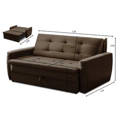 Sofá Cama Jade 1,36m Suede Marrom Adonai Estofados - 3