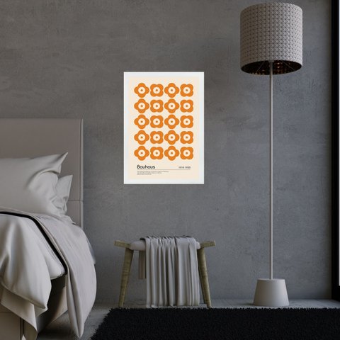 Quadro Bauhaus Laranja - Flores 45x34cm - com Vidro:moldura Branca