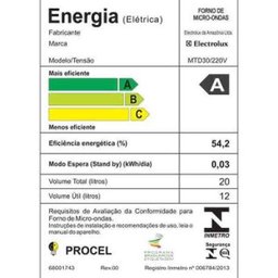 Micro-ondas Electrolux 20L com 10 Níveis de Potência - Mtd30 - 110V - 5